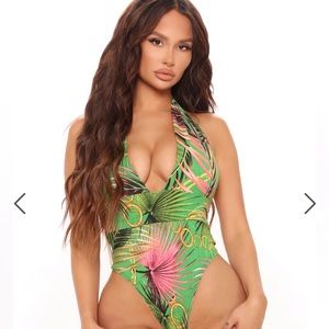 The One They Envy Halter Bodysuit - Green/combo